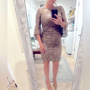 Beautiful, formal sequin gown with rouging and the perfect amount of stretch